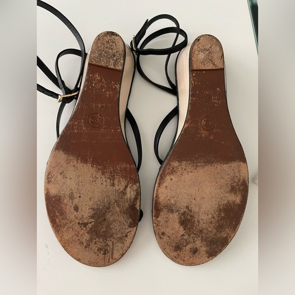 CHANEL BLACK LEATHER ANKLE STRAP SANDALS EU SIZE 37 US SIZE 7 - Picture 14 of 16